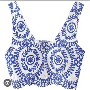 Boho Blue And White Crop Top